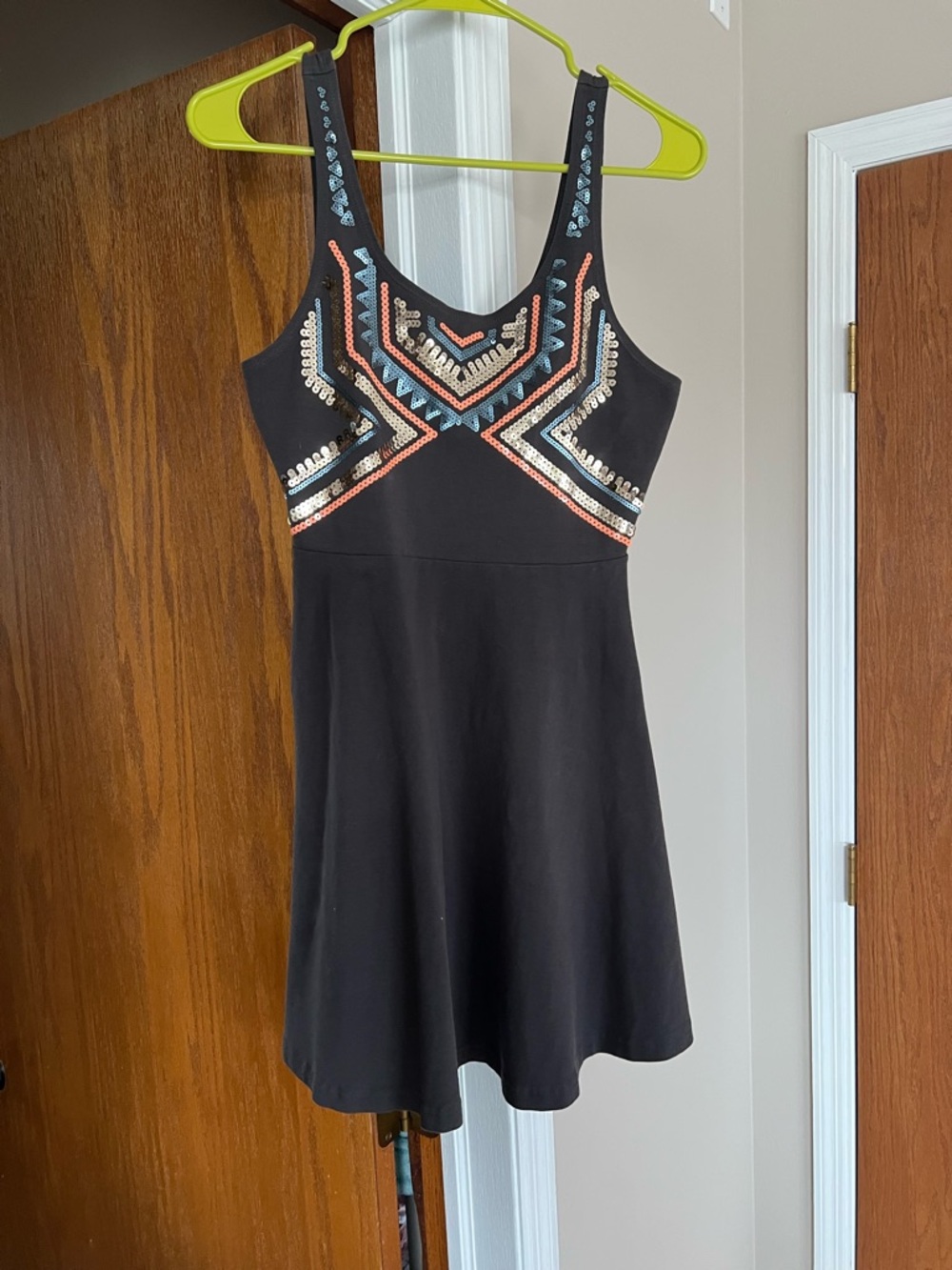 Express Black Midi Dress with Blue and Orange Accents
